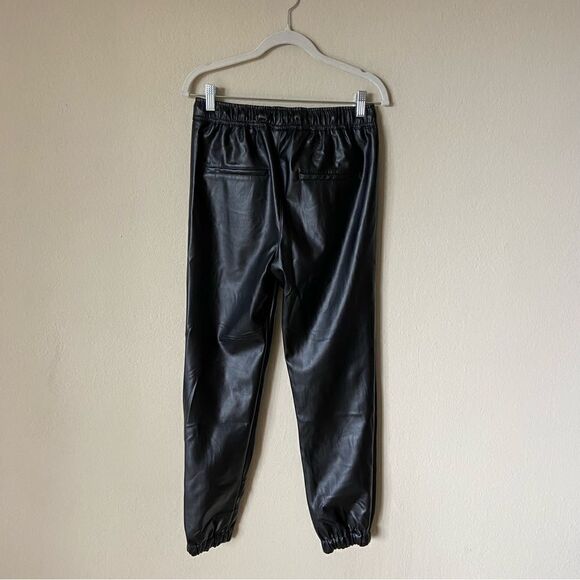 NWOT Love Tree Cognac Faux Leather Black Track Pants Joggers Size S - Picture 4 of 9